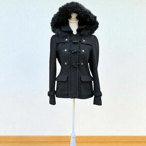 Guess Wool Blend Duffel Coat in Black Size Small